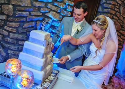 married couple cutting cake